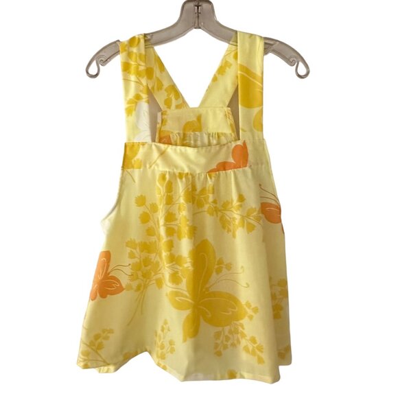 Side Eye Bird Butterfly Trapeze Pinafore Top OS Vintage Sheet Fabric Yellow - Picture 1 of 3